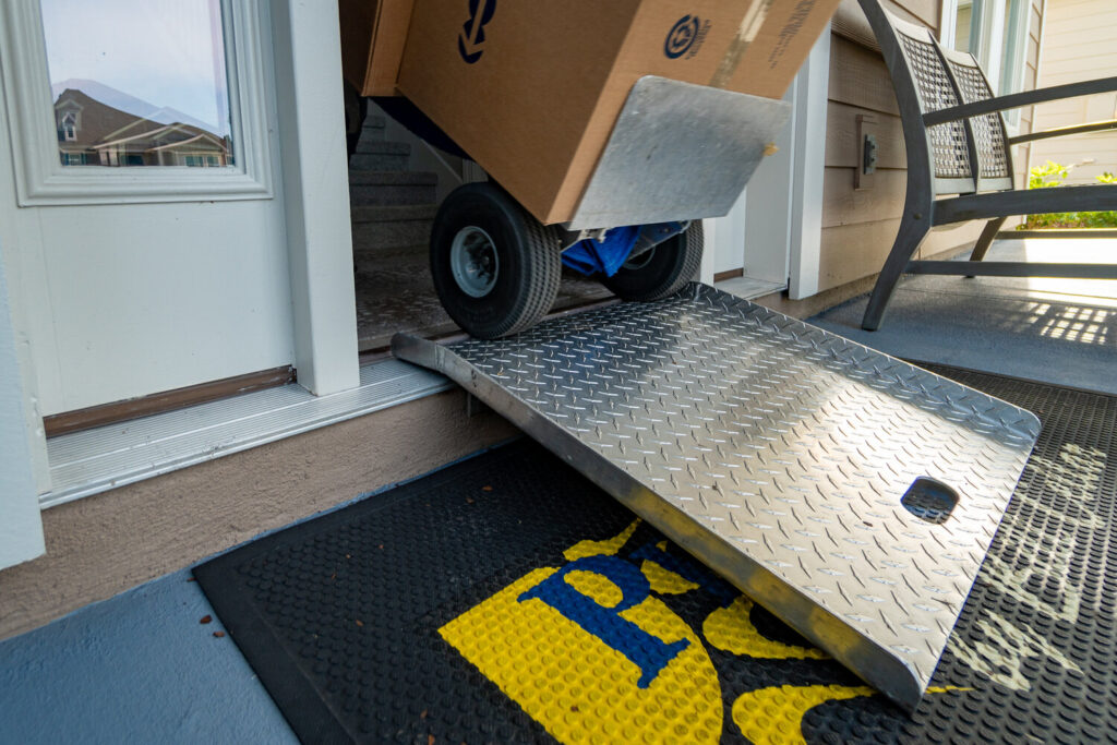 We place ramps at the front door to make for more efficient moves and less shock on your items. The kids love ‘em.